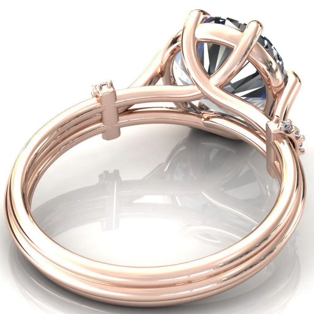Mona Round Center Stone 6 Claw Prong Diamond Sides Juliette Triple Heart Ring