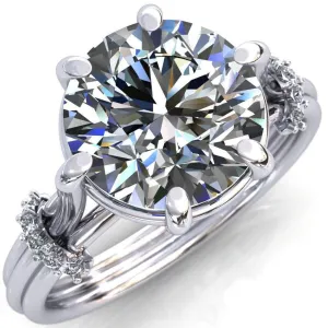 Mona Round Center Stone 6 Claw Prong Diamond Sides Juliette Triple Heart Ring