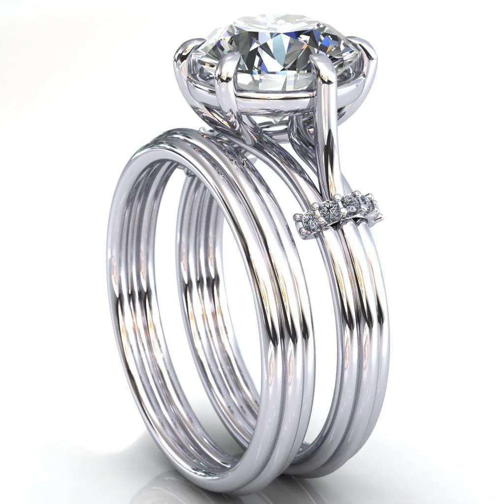 Mona Round Center Stone 6 Claw Prong Diamond Sides Juliette Triple Heart Ring