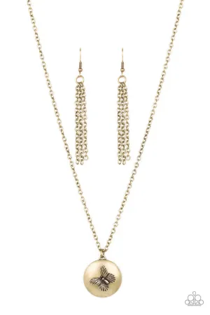 Monarch Meadow - Brass - Butterfly Circle Pendant Paparazzi Short Necklace