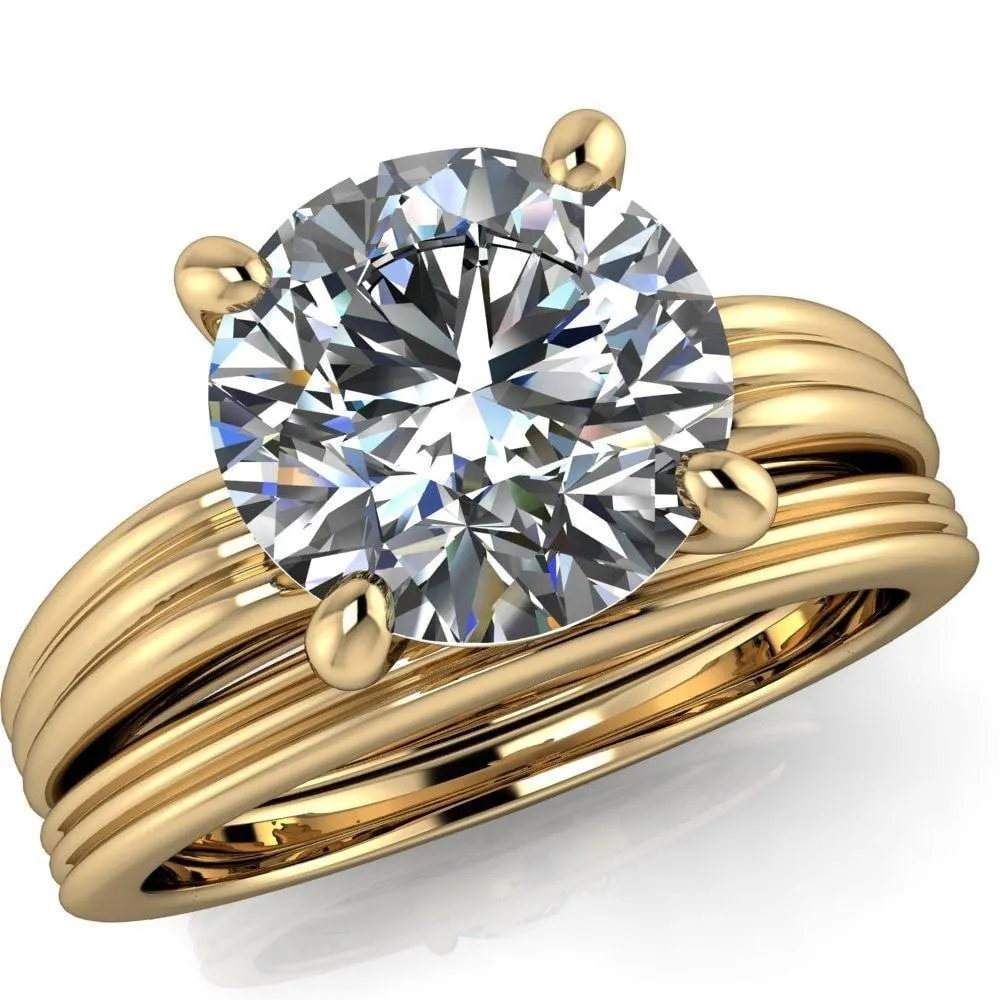 Monique Round Center Stone Triple Etched Solitaire Ring