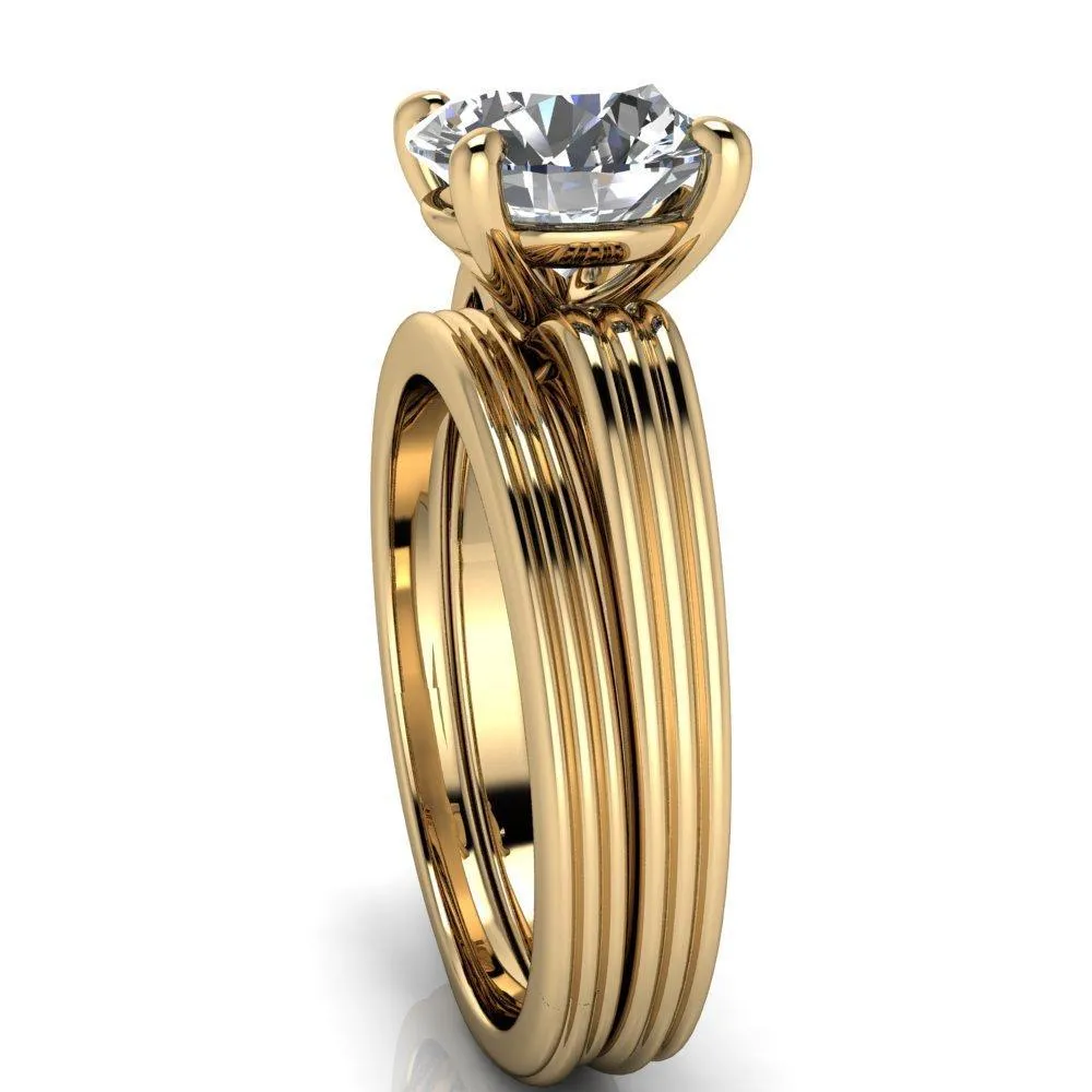 Monique Round Center Stone Triple Etched Solitaire Ring