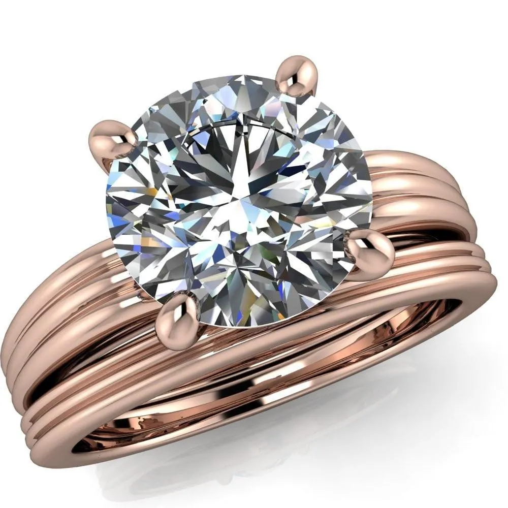Monique Round Center Stone Triple Etched Solitaire Ring