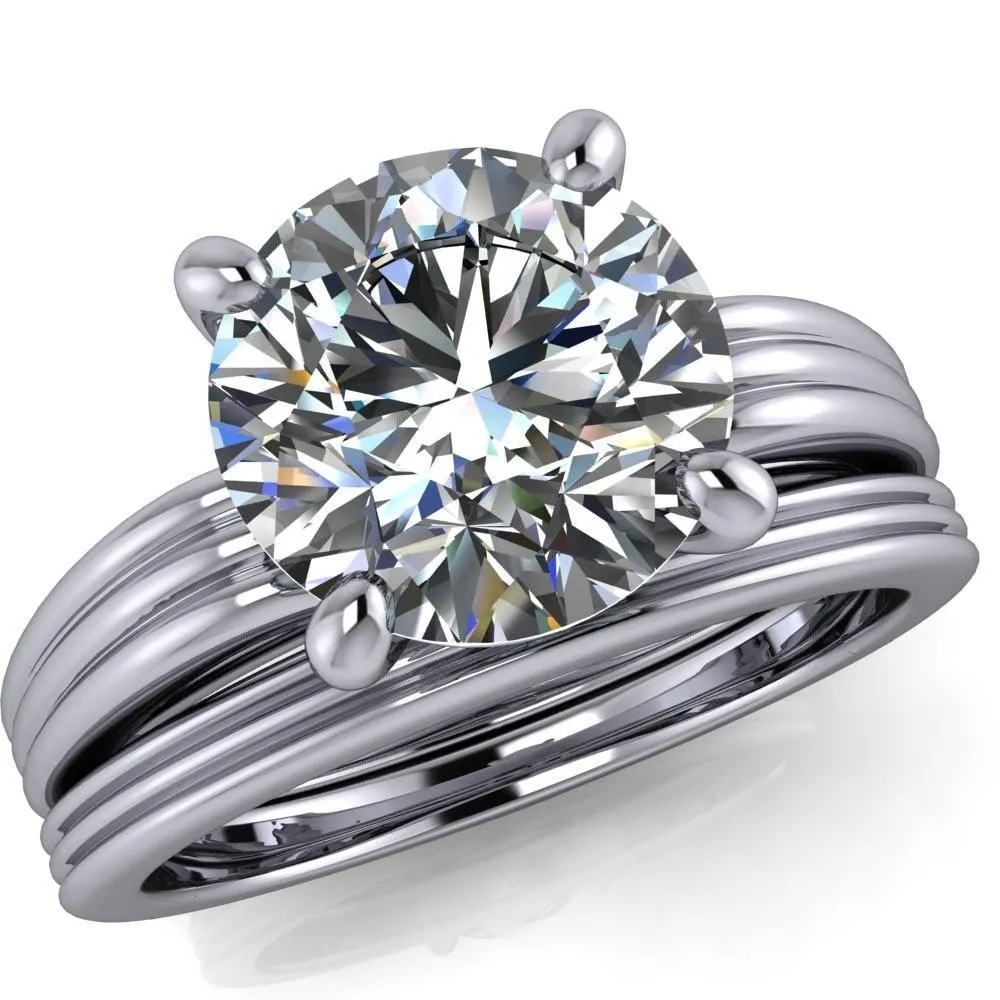 Monique Round Center Stone Triple Etched Solitaire Ring