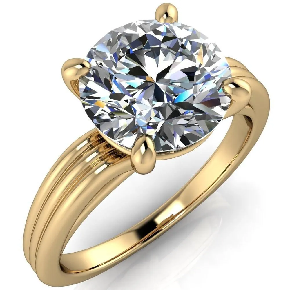 Monique Round Center Stone Triple Etched Solitaire Ring