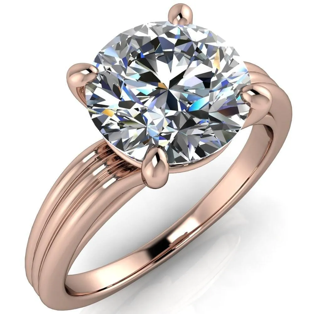 Monique Round Center Stone Triple Etched Solitaire Ring