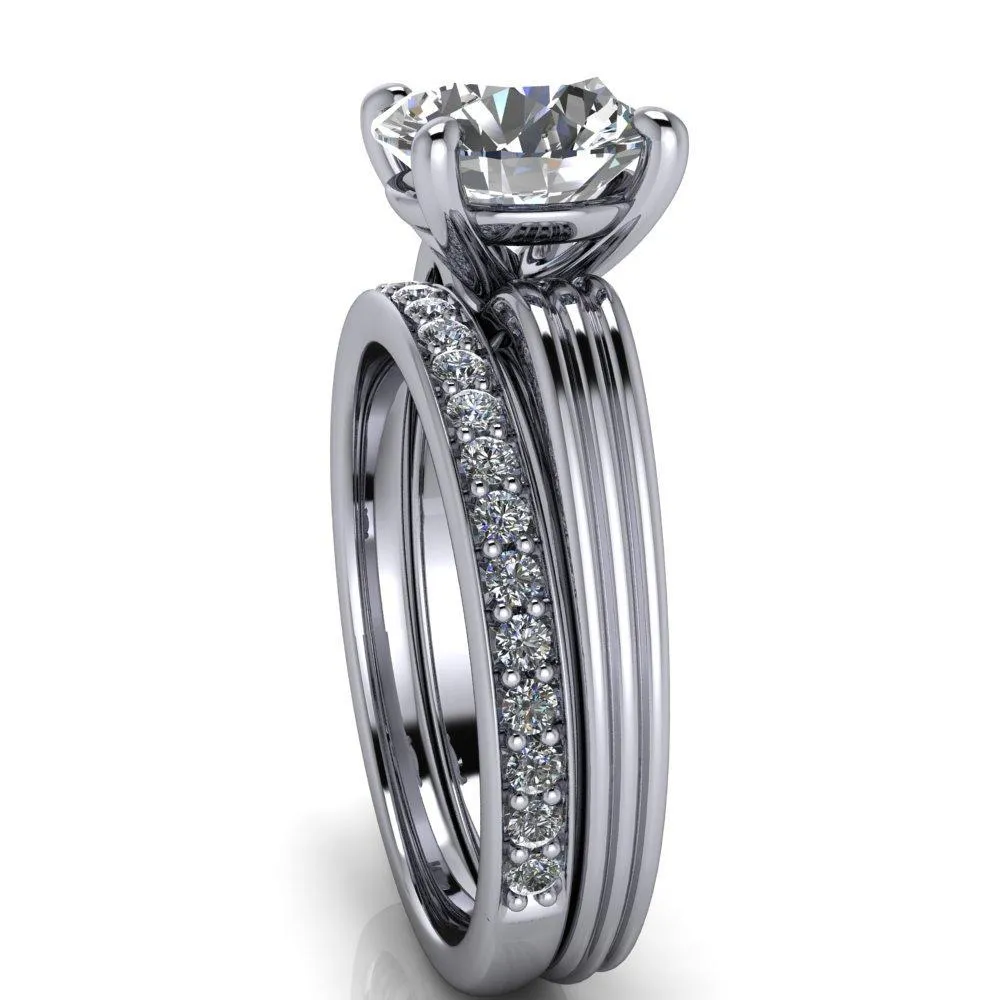 Monique Round Center Stone Triple Etched Solitaire Ring