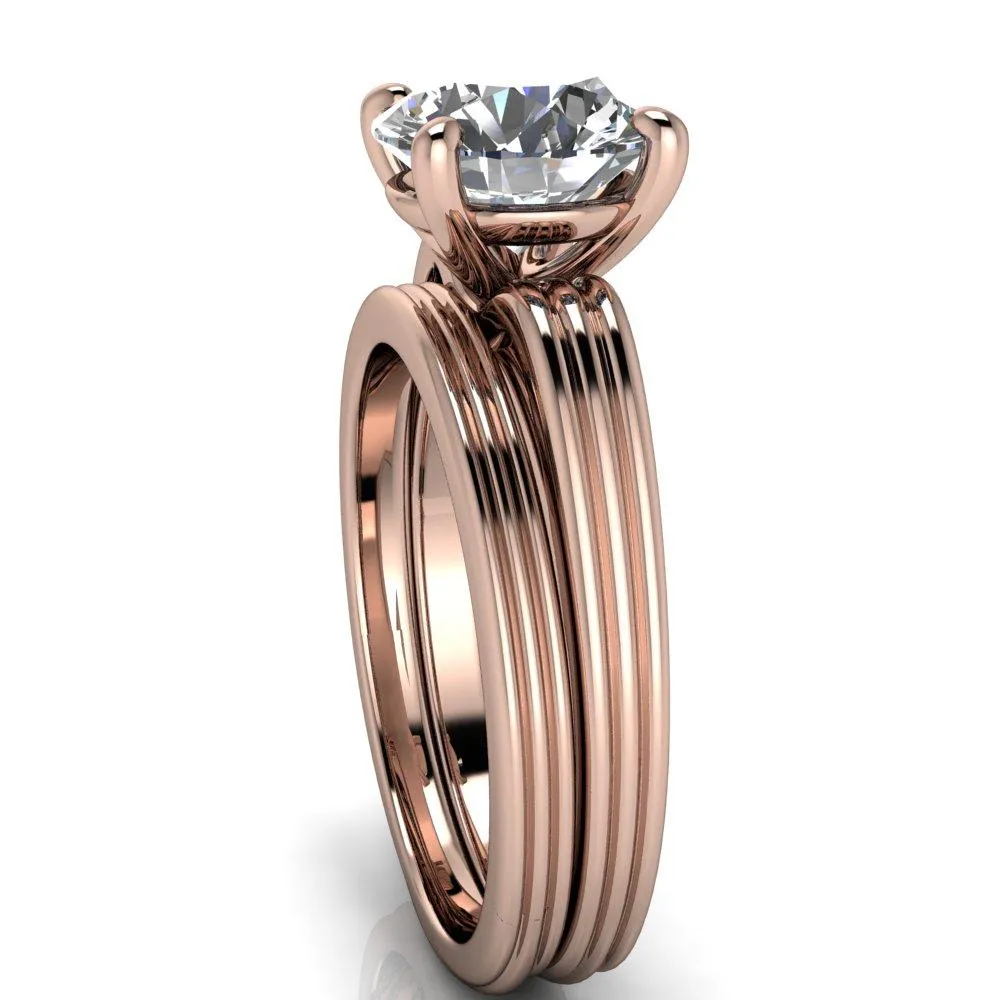 Monique Round Center Stone Triple Etched Solitaire Ring