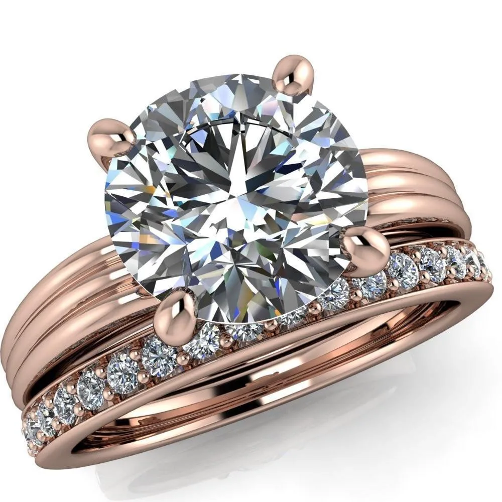 Monique Round Center Stone Triple Etched Solitaire Ring