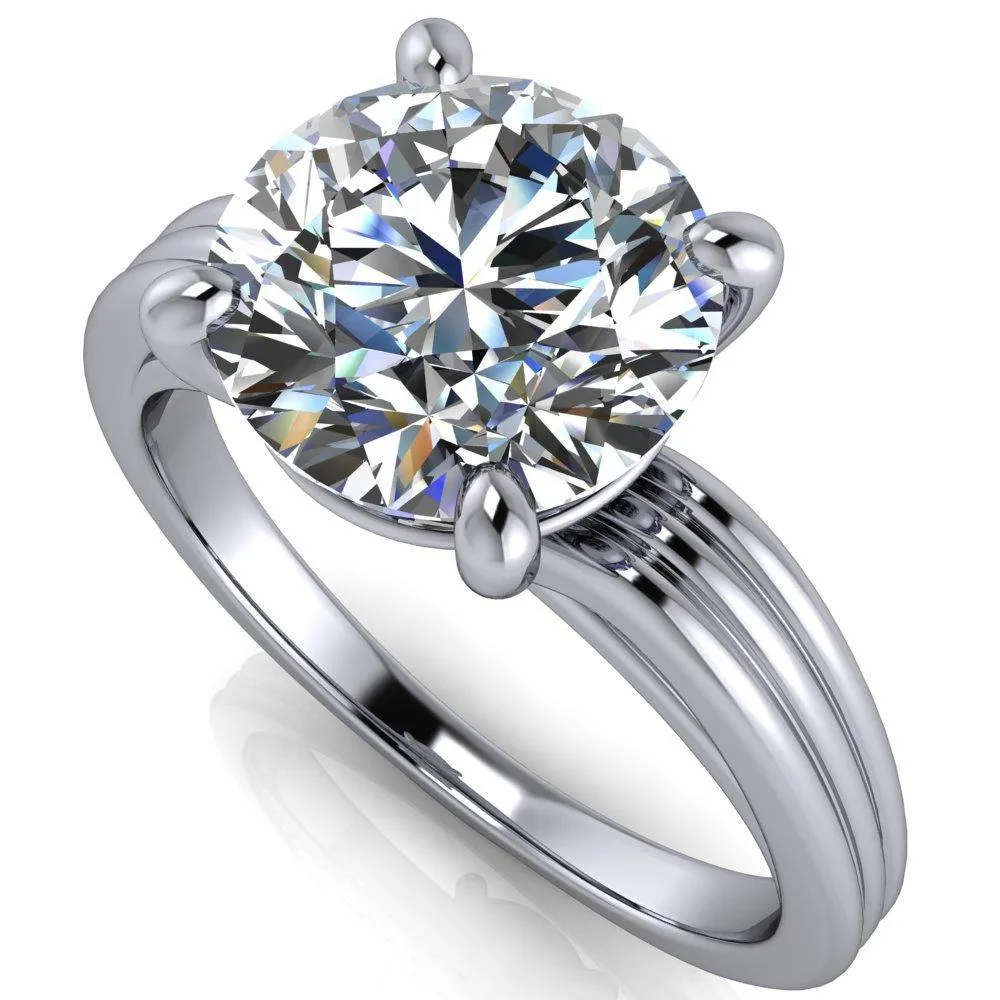 Monique Round Center Stone Triple Etched Solitaire Ring