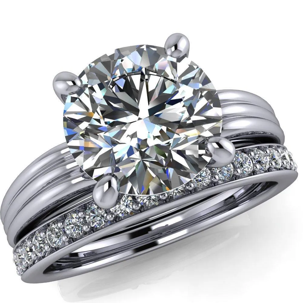Monique Round Center Stone Triple Etched Solitaire Ring