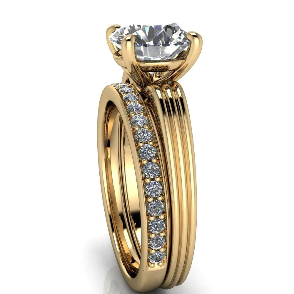 Monique Round Center Stone Triple Etched Solitaire Ring