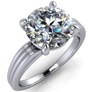 Monique Round Center Stone Triple Etched Solitaire Ring