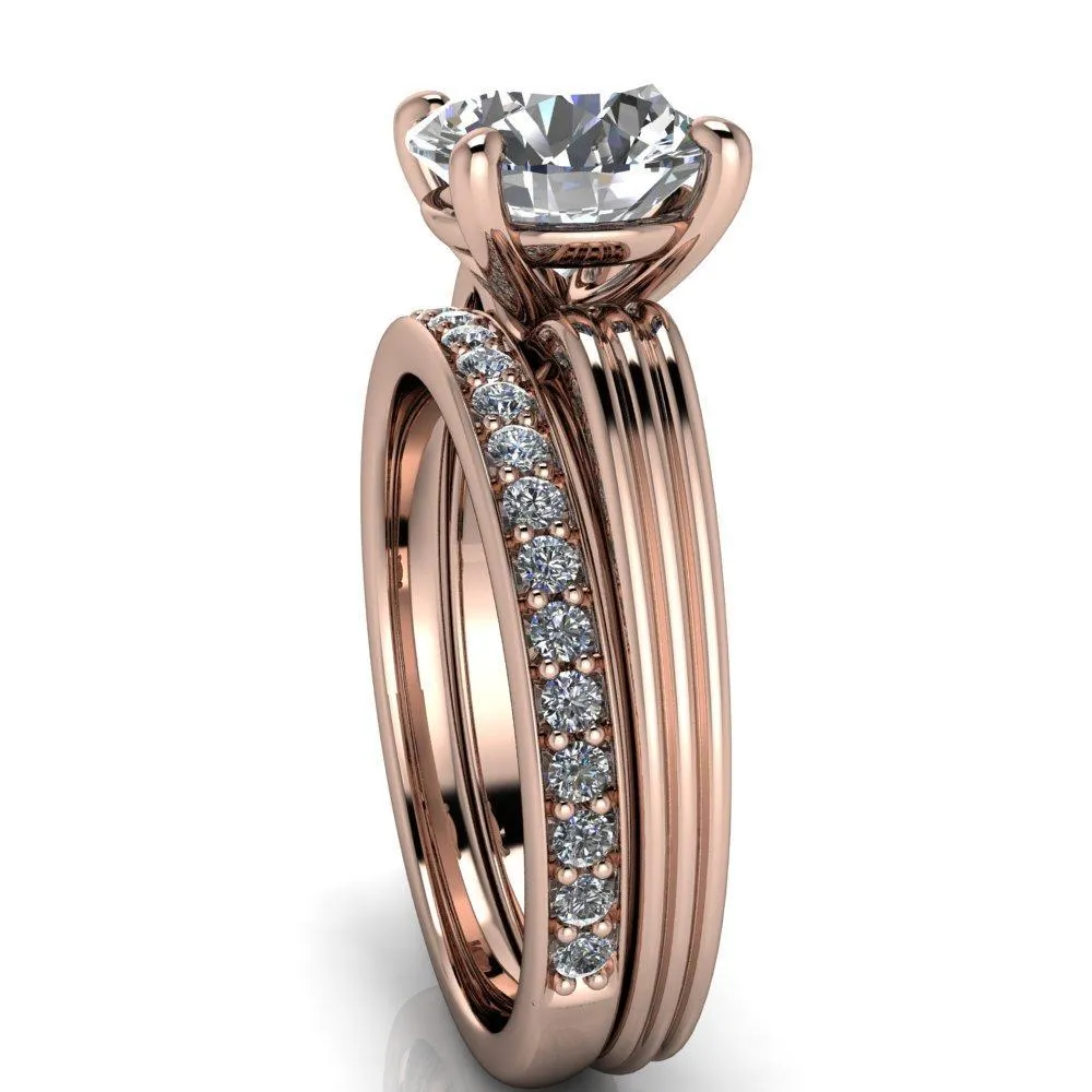 Monique Round Center Stone Triple Etched Solitaire Ring