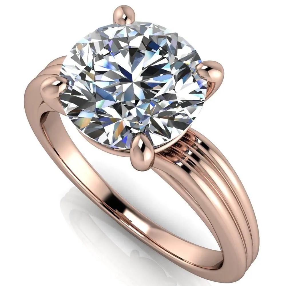 Monique Round Center Stone Triple Etched Solitaire Ring
