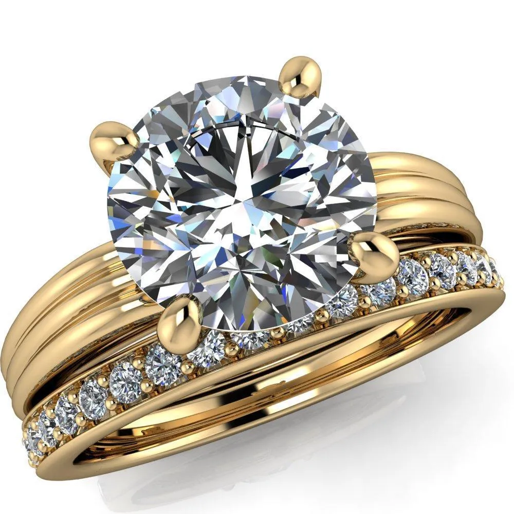 Monique Round Center Stone Triple Etched Solitaire Ring
