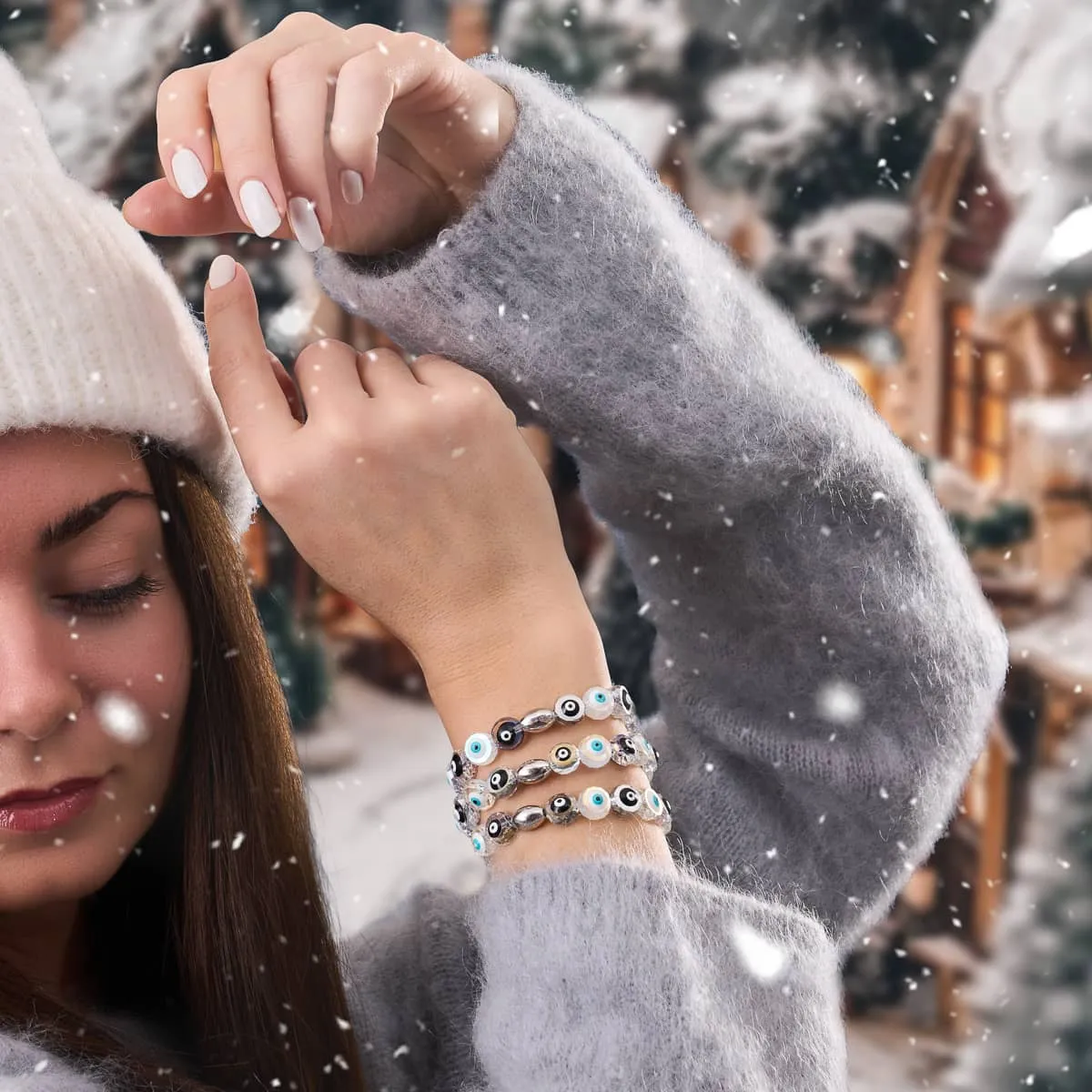 Monochromatic | .925 Sterling Silver | Crystal Evil Eye Bracelet