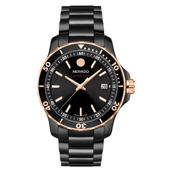 Movado 800 Series Black Stainless Steel Black Dial Quartz Watch for Gents - 2600162