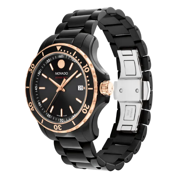 Movado 800 Series Black Stainless Steel Black Dial Quartz Watch for Gents - 2600162