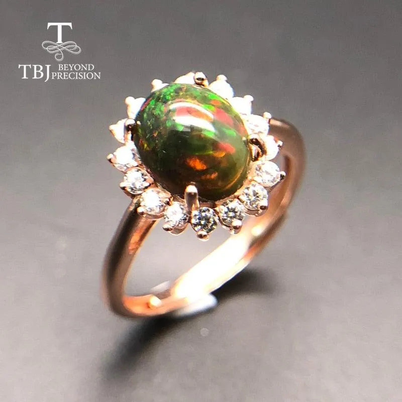 Multi-color Black Opal Natural Gemstone Oval Ring