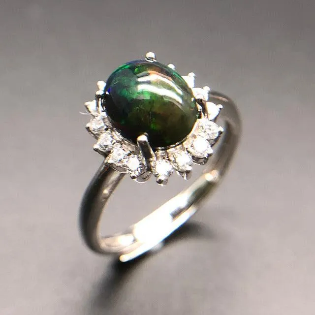 Multi-color Black Opal Natural Gemstone Oval Ring
