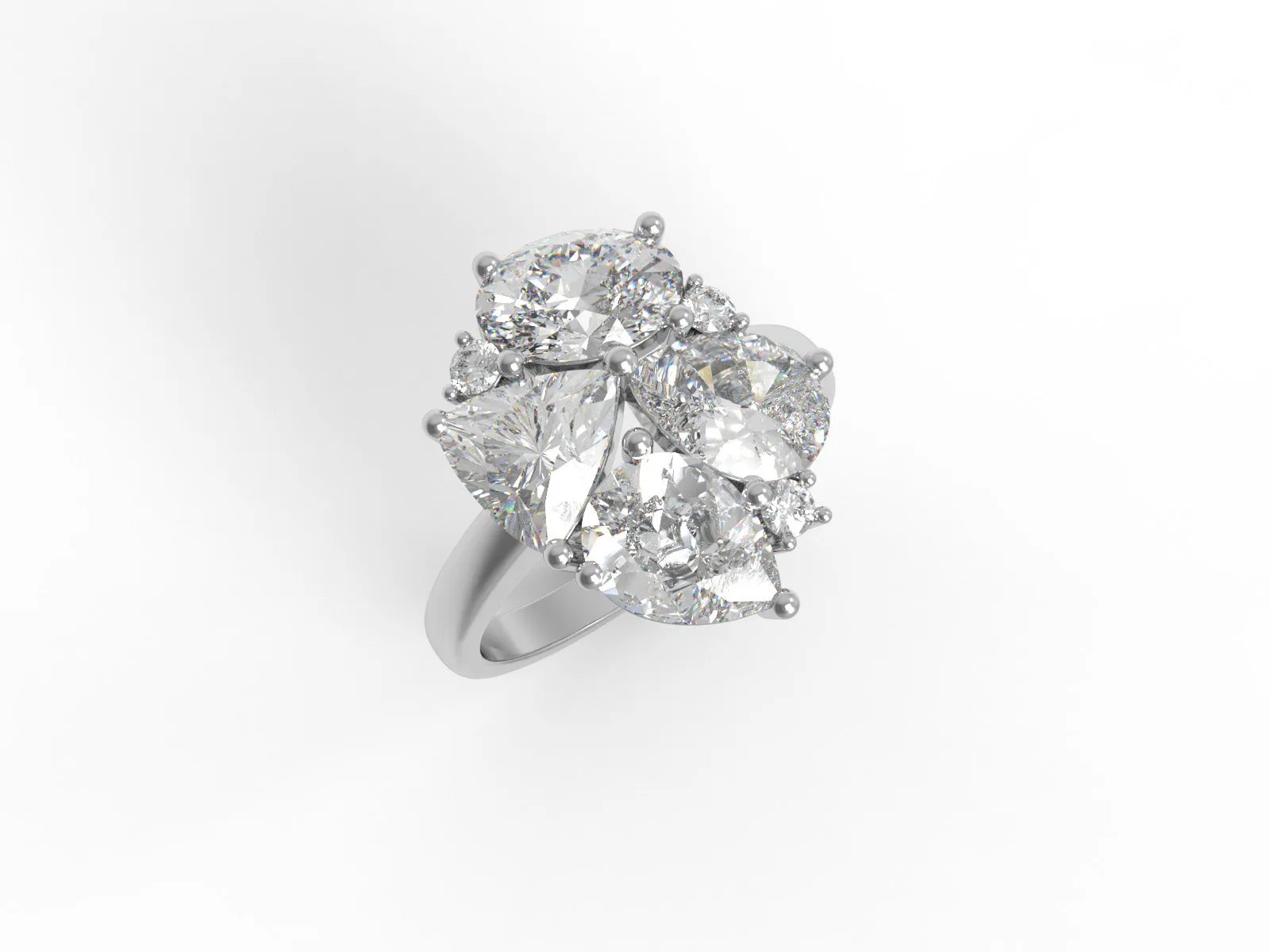 Multi Shape Four Stone Moissanite 925 Sterling Silver Unique Ring For Women Ring