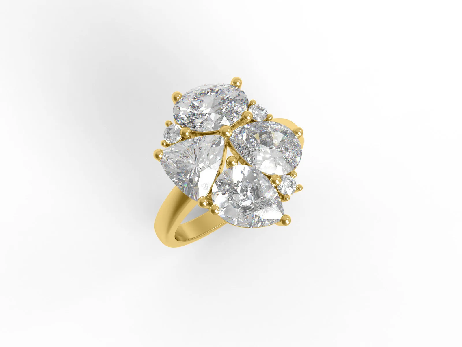 Multi Shape Four Stone Moissanite 925 Sterling Silver Unique Ring For Women Ring