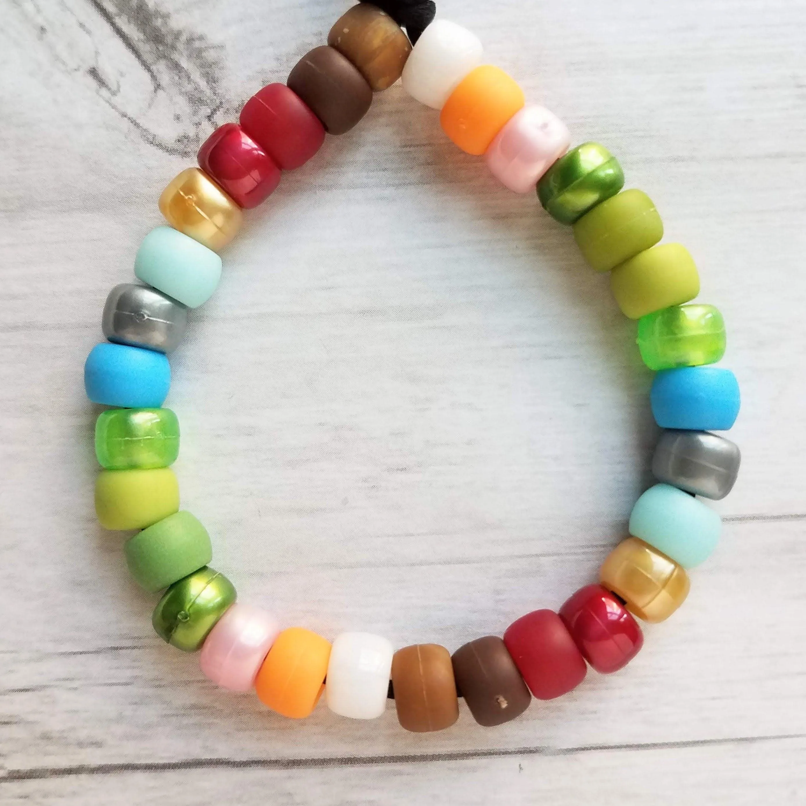 Multicolor Bead Bracelet, designer style bracelet, tie cord bracelet, large roller bead bracelet, faux glass crow beads, big chunky mix VSCO