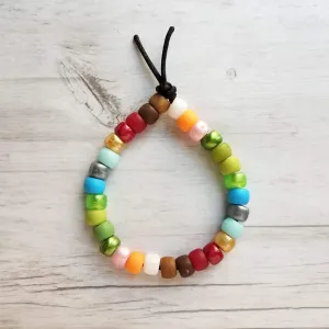 Multicolor Bead Bracelet, designer style bracelet, tie cord bracelet, large roller bead bracelet, faux glass crow beads, big chunky mix VSCO
