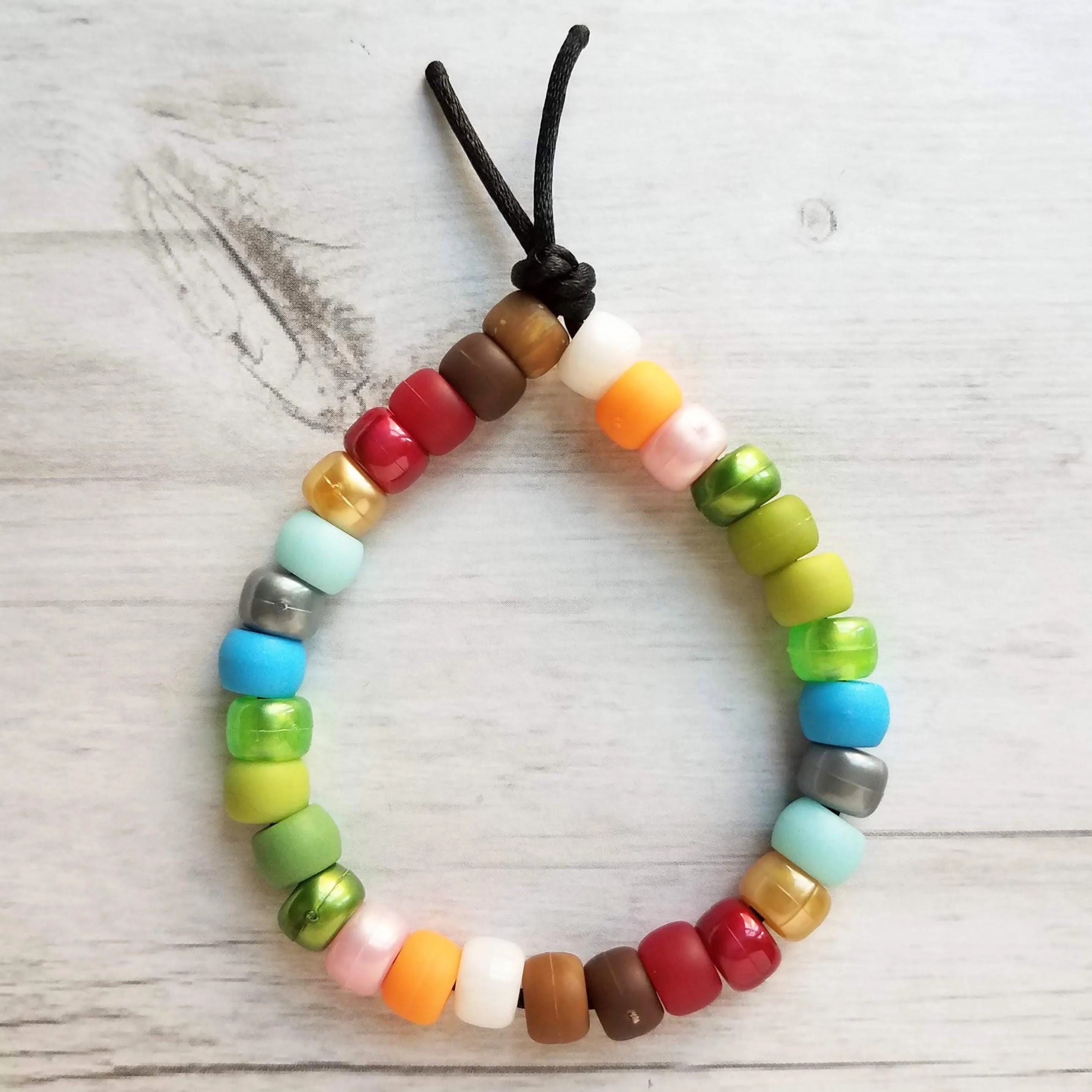 Multicolor Bead Bracelet, designer style bracelet, tie cord bracelet, large roller bead bracelet, faux glass crow beads, big chunky mix VSCO