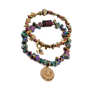 Multicolor Hematite Stone Protective Evil Eye Lucky Elephant Bracelet Set