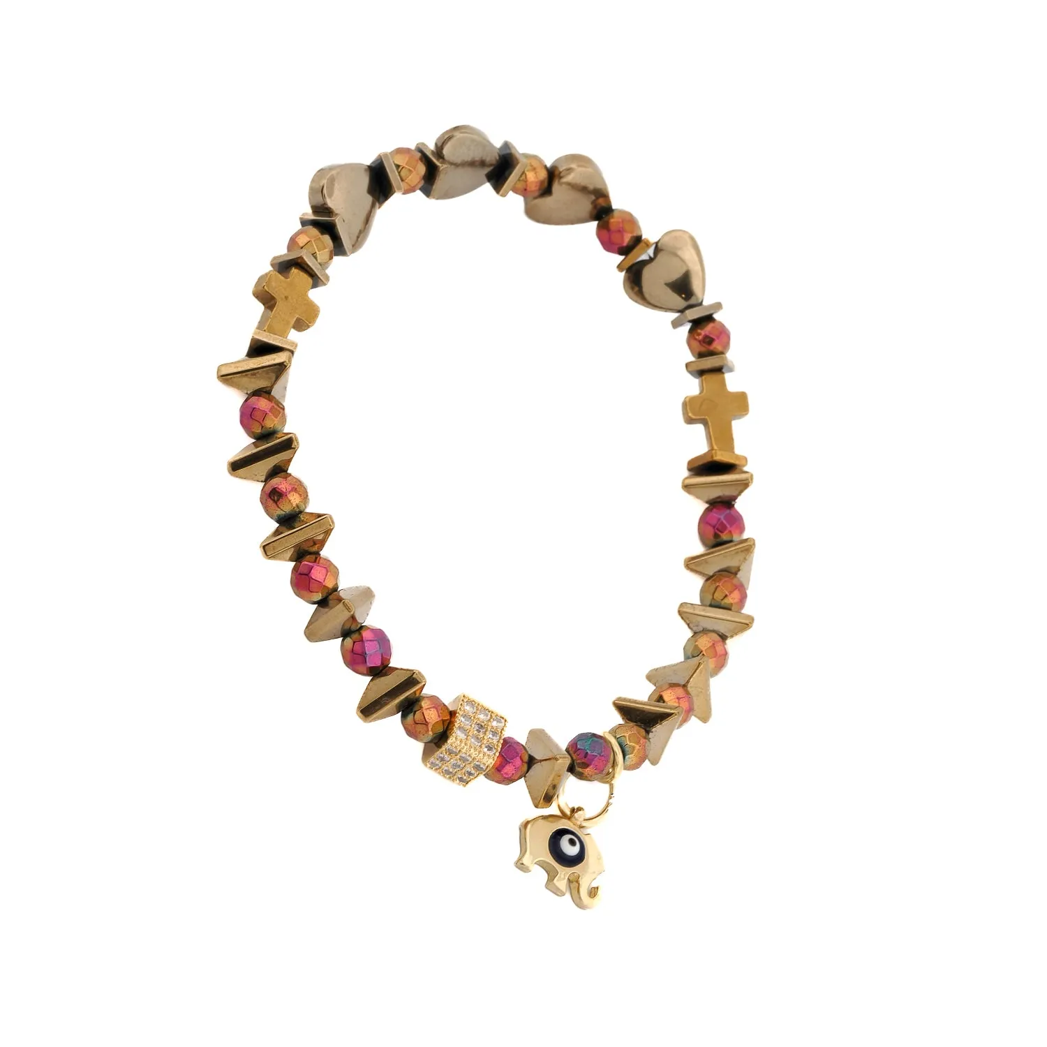Multicolor Hematite Stone Protective Evil Eye Lucky Elephant Bracelet Set