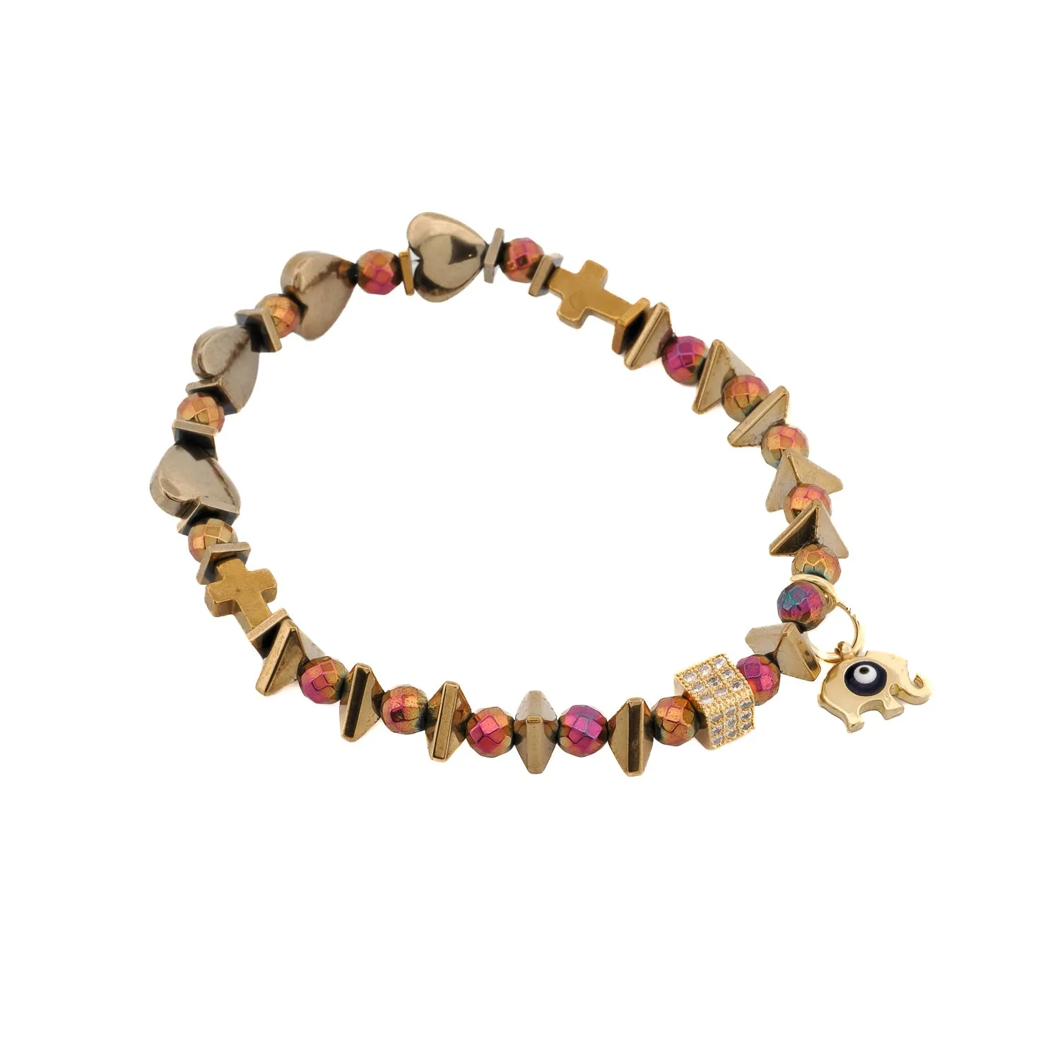 Multicolor Hematite Stone Protective Evil Eye Lucky Elephant Bracelet Set