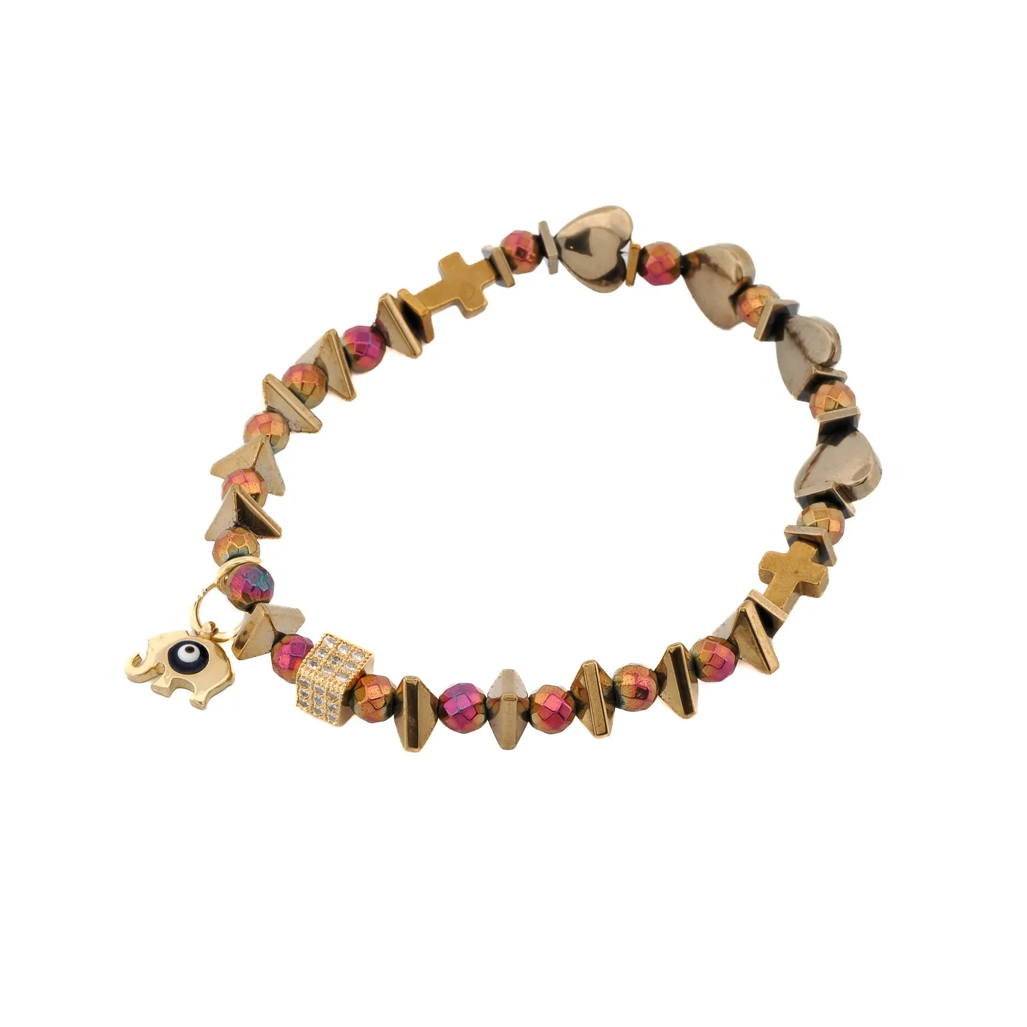 Multicolor Hematite Stone Protective Evil Eye Lucky Elephant Bracelet Set
