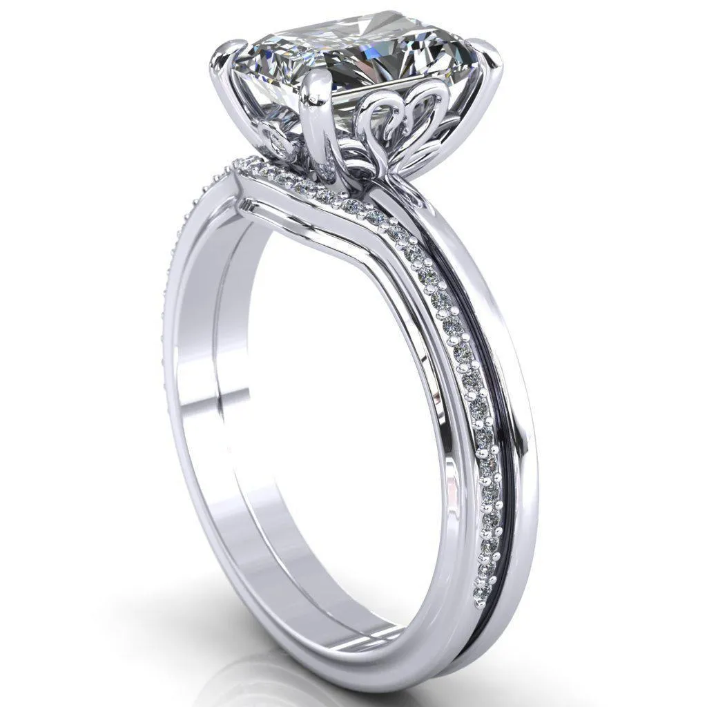Murmur Radiant Center Stone Swan   Flower Engagement Ring