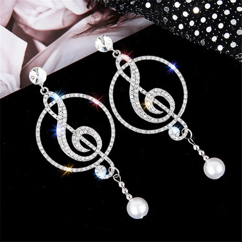 Music Symbol Crystal Drop Earrings