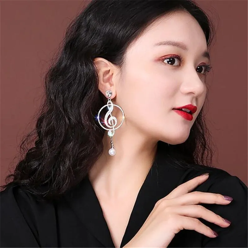 Music Symbol Crystal Drop Earrings