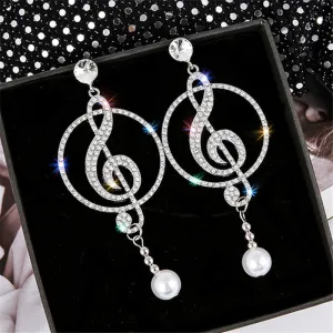Music Symbol Crystal Drop Earrings