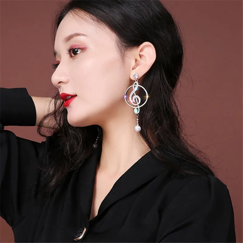 Music Symbol Crystal Drop Earrings