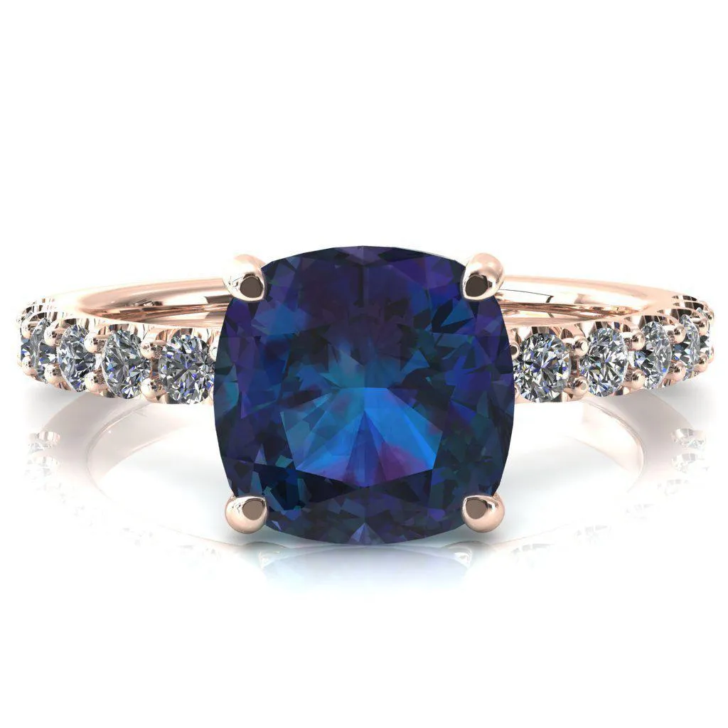 Mylene Cushion Alexandrite 4 Prong Sculptural Half Eternity Diamond Engagement Ring