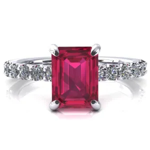 Mylene Emerald Ruby 4 Prong Sculptural Half Eternity Diamond Engagement Ring