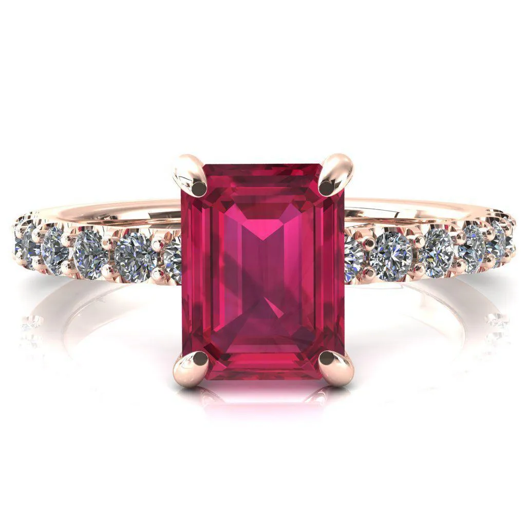 Mylene Emerald Ruby 4 Prong Sculptural Half Eternity Diamond Engagement Ring