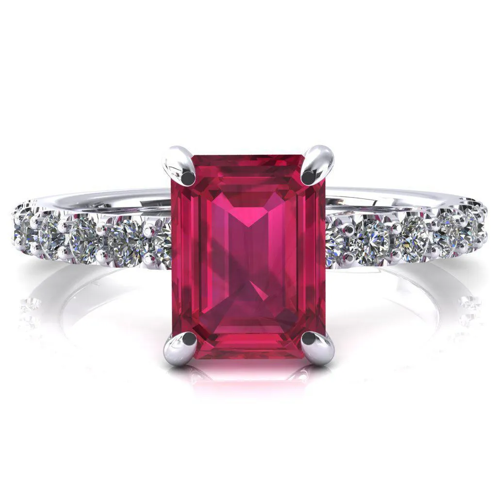 Mylene Emerald Ruby 4 Prong Sculptural Half Eternity Diamond Engagement Ring