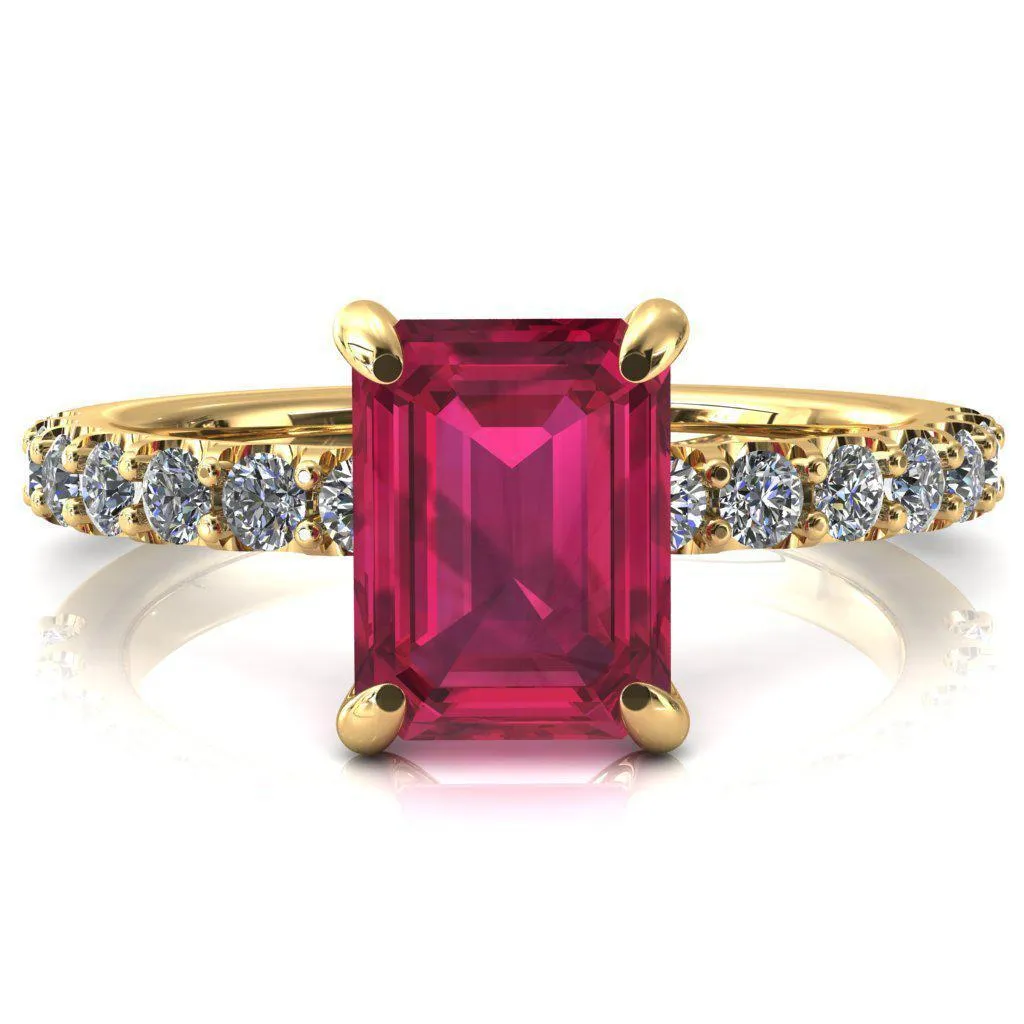 Mylene Emerald Ruby 4 Prong Sculptural Half Eternity Diamond Engagement Ring