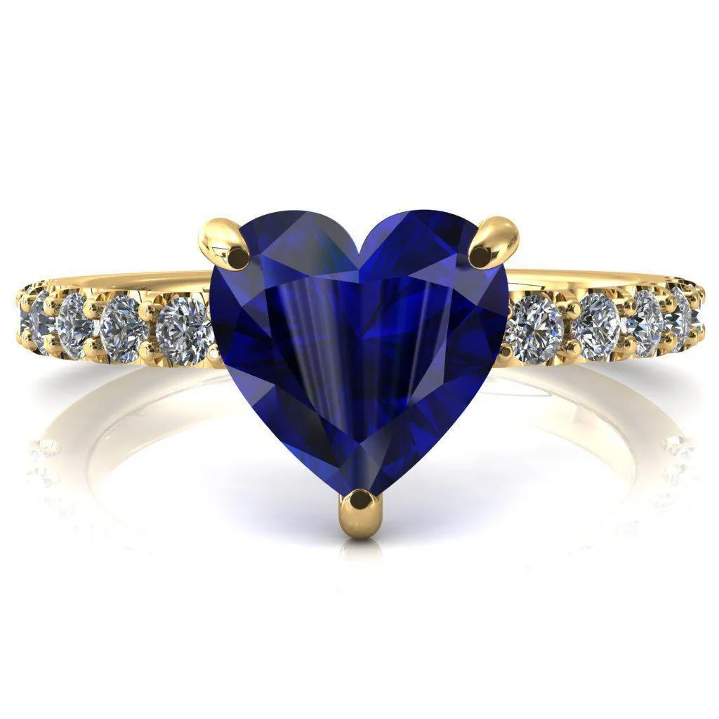 Mylene Heart Blue Sapphire 3 Prong Sculptural Half Eternity Diamond Engagement Ring