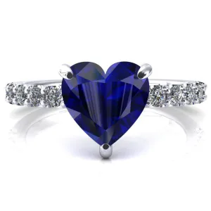 Mylene Heart Blue Sapphire 3 Prong Sculptural Half Eternity Diamond Engagement Ring