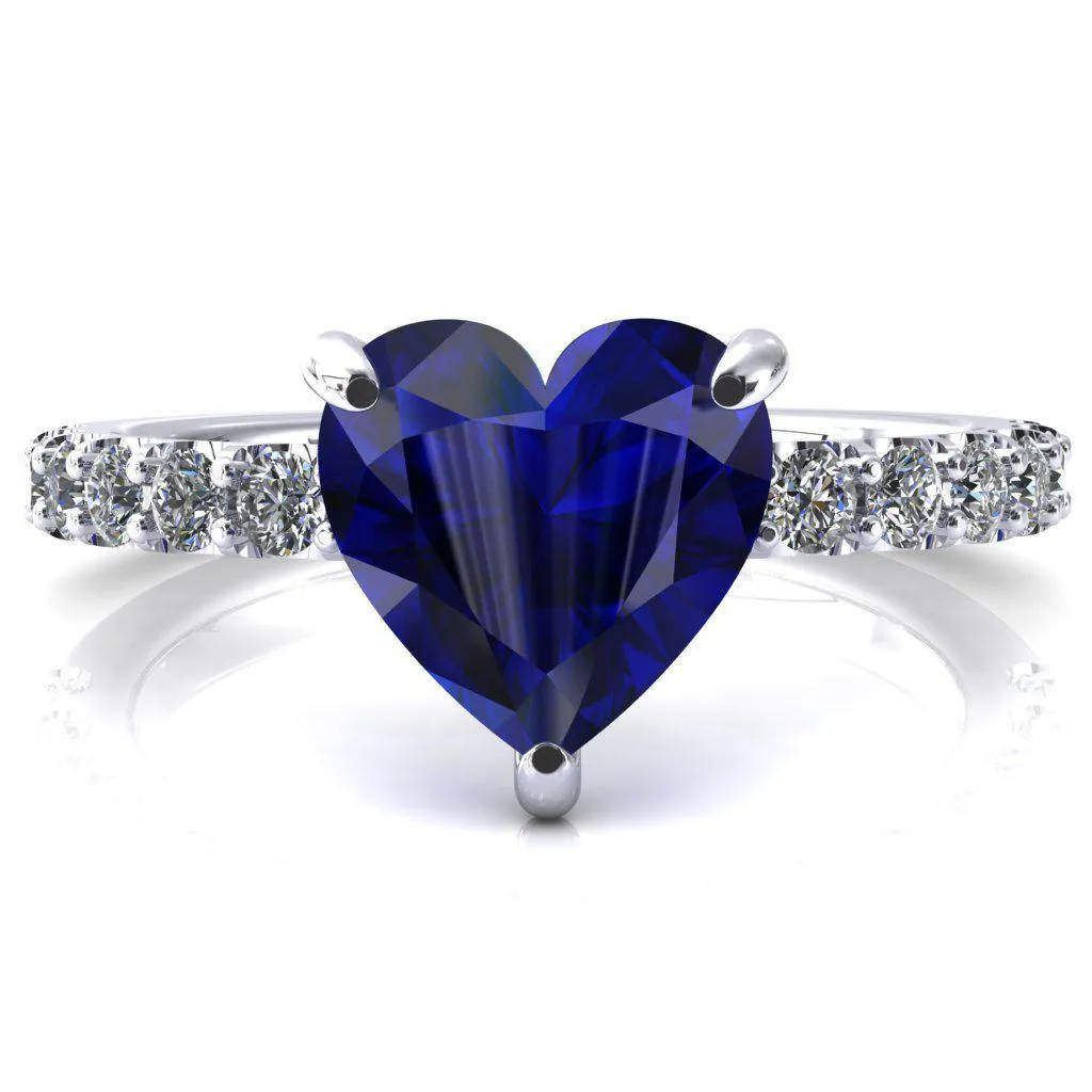 Mylene Heart Blue Sapphire 3 Prong Sculptural Half Eternity Diamond Engagement Ring
