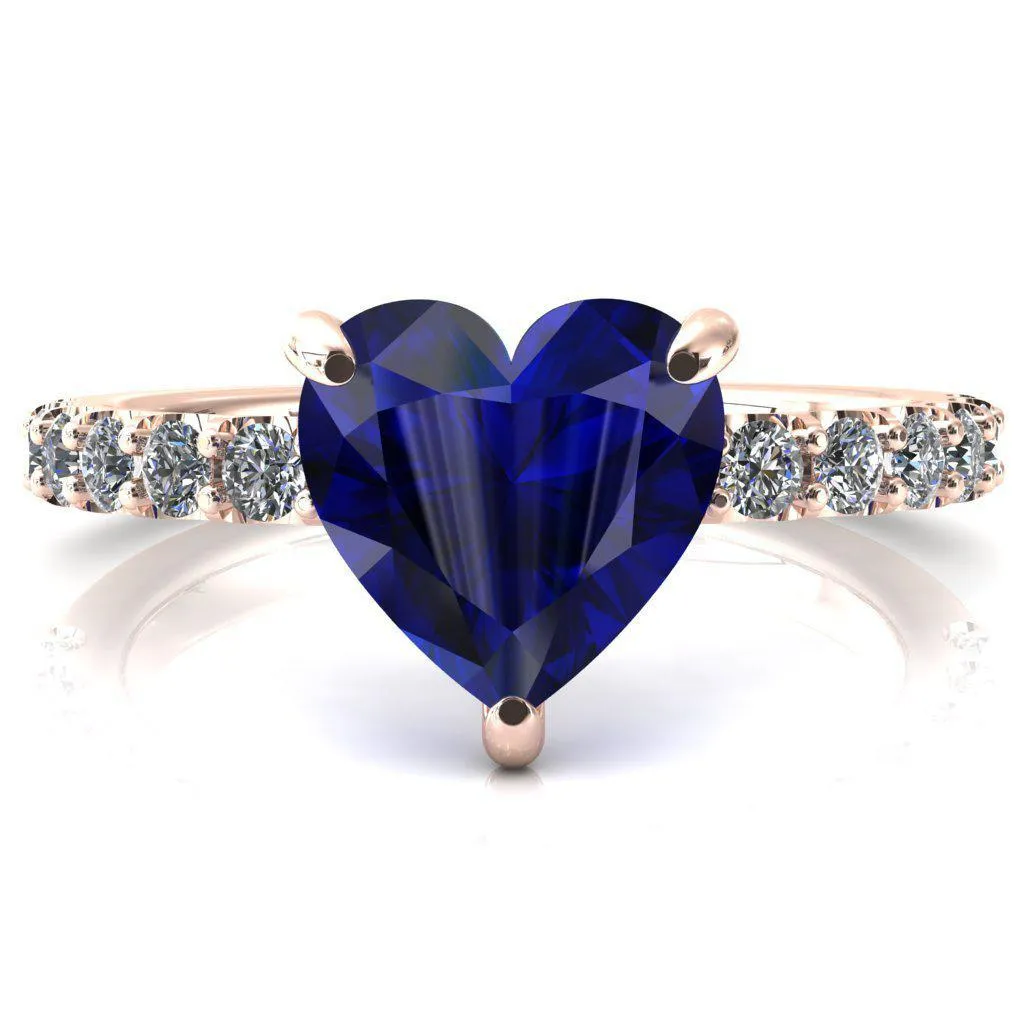 Mylene Heart Blue Sapphire 3 Prong Sculptural Half Eternity Diamond Engagement Ring