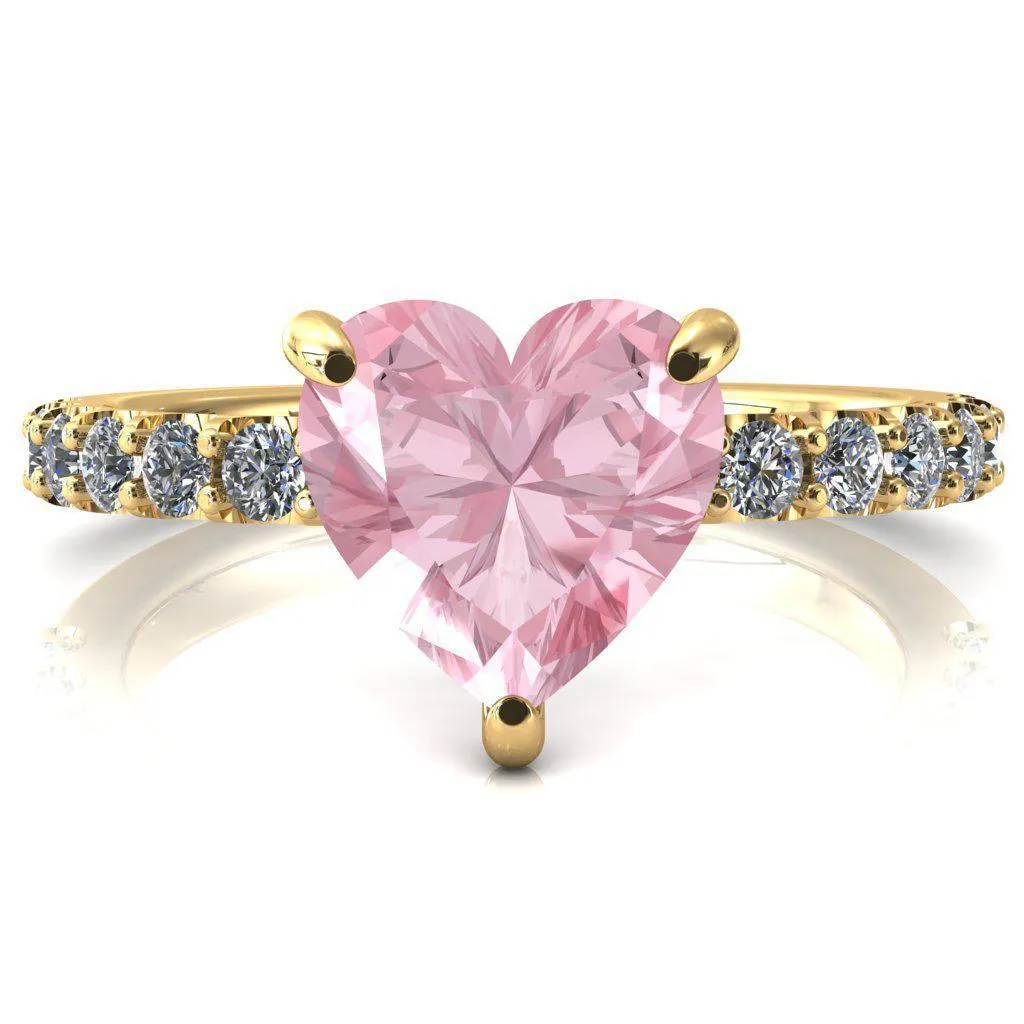 Mylene Heart Pink Sapphire 3 Prong Sculptural Half Eternity Diamond Engagement Ring