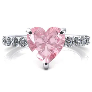 Mylene Heart Pink Sapphire 3 Prong Sculptural Half Eternity Diamond Engagement Ring